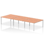 Dynamic Impulse Back-to-Back 6 Person Bench Desk W1400 x D1600 x H730mm With Cable Ports Beech Finish Silver Frame - IB00184 DD