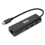 Tripp Lite U460-003-3A1GB 3-Port USB-C Hub with LAN Port, USB-C to 3x USB-A Ports and Gbe, USB 3.0, Black
