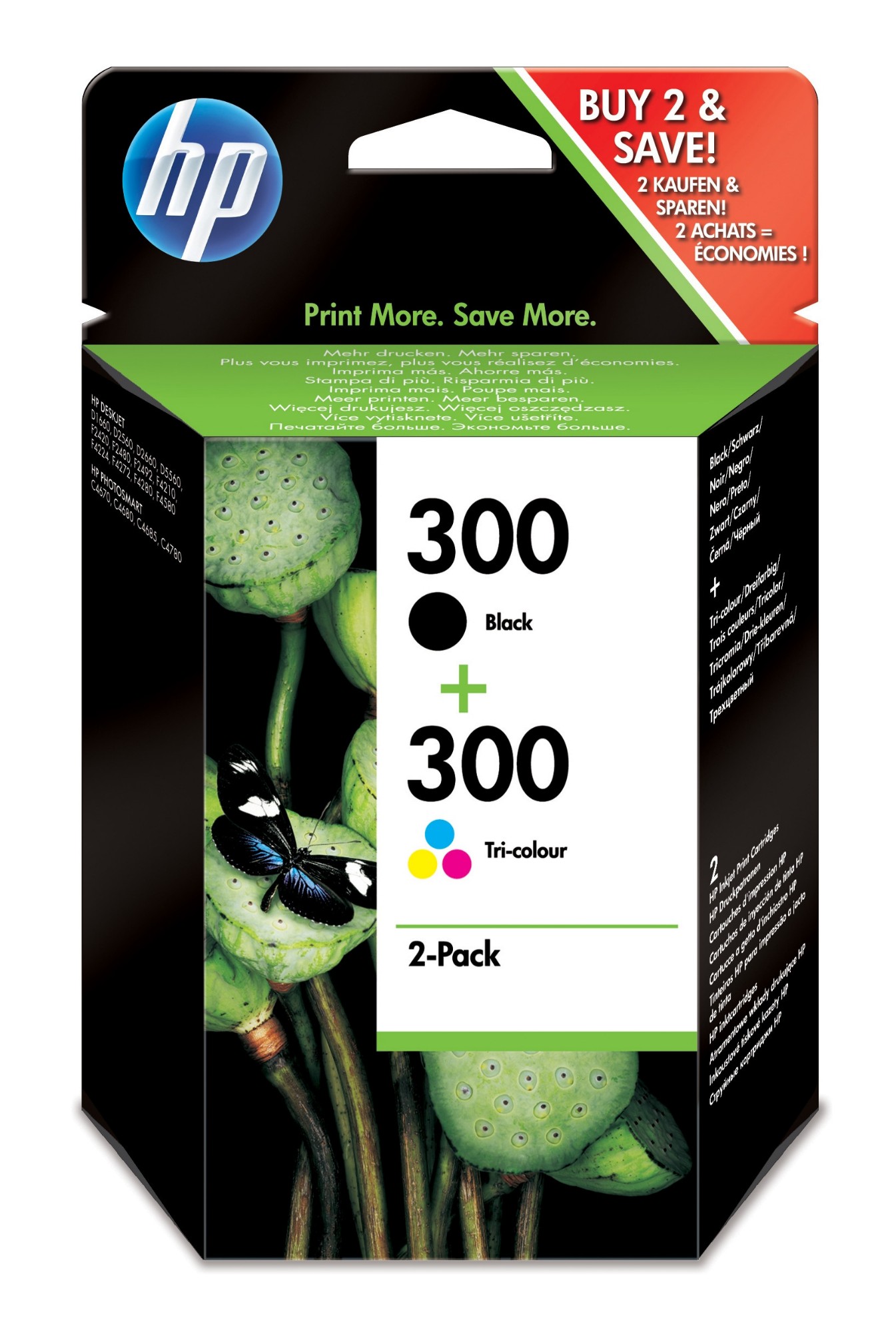 HP 300 Inkjet Cartridges 2-Pack Black and Tri-Colour CMY CN637EE