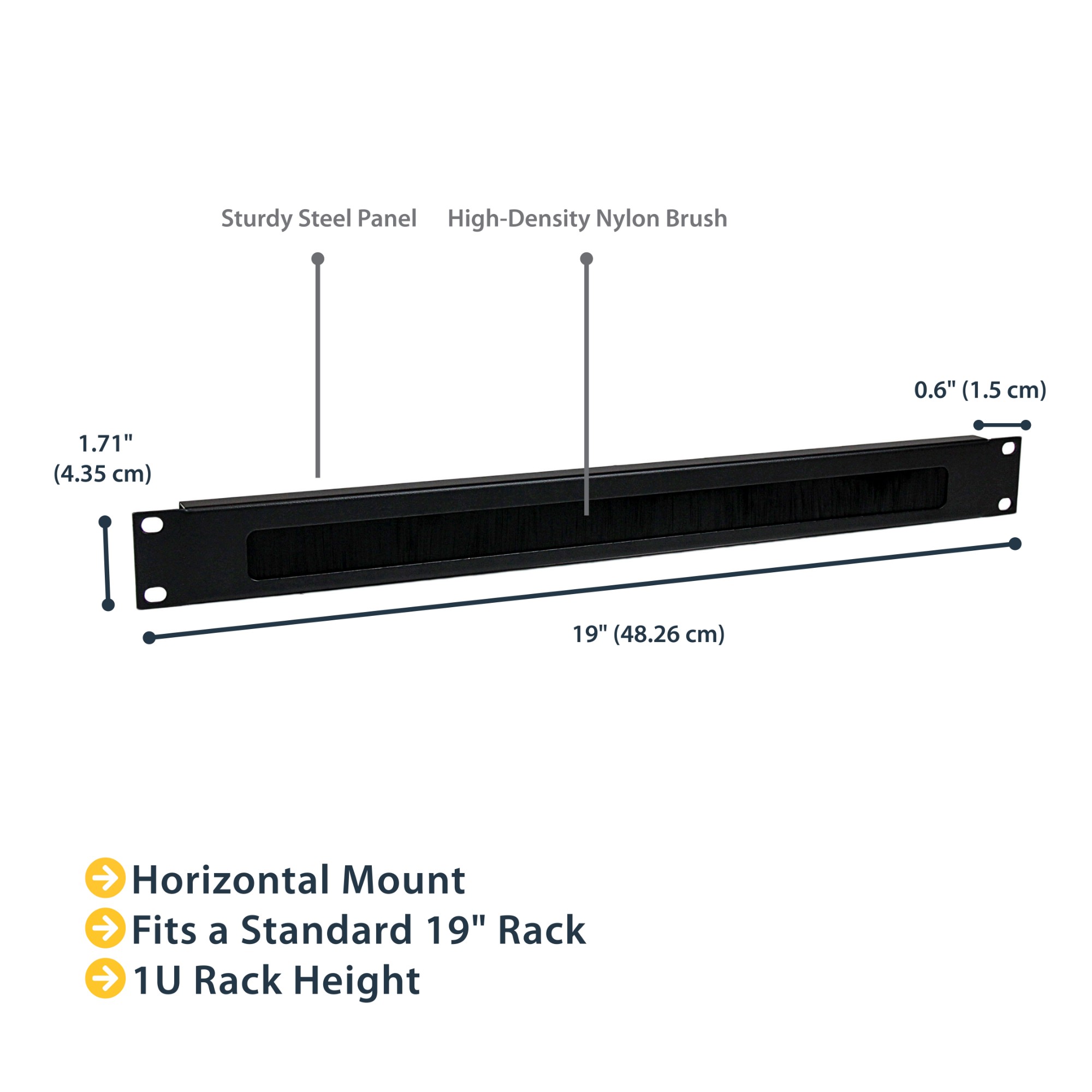 StarTech.com 1U Brush Strip Horizontal Server Rack Cable Management Panel