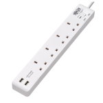 Tripp Lite 4-Outlet Power Strip with USB-A Charging - BS1363A Outlets, 220-250V, 13A, 1.8 m Cord, BS1363A Plug, White