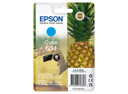 Image of Epson C13T10G24010/604 Ink cartridge cyan, 130 pages 2,4ml for...
