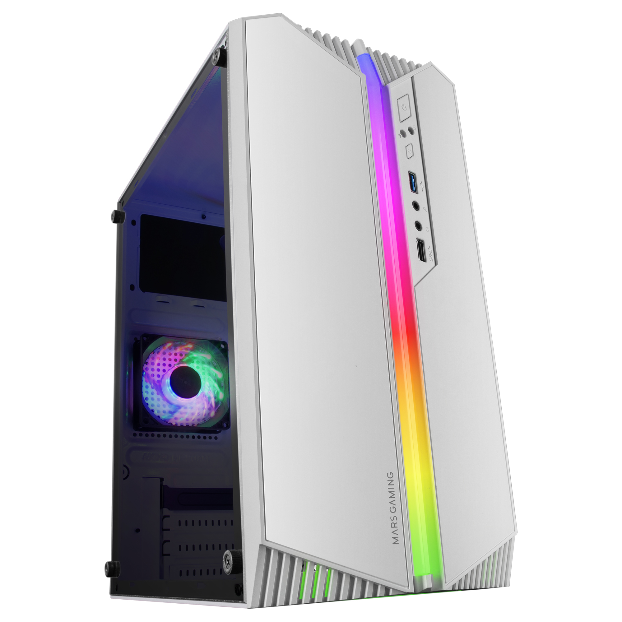 Mars Gaming MC-S1 White Compact Micro-ATX Gaming PC Case ARGB Lighting