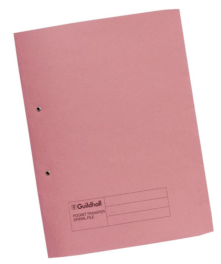 Exacompta Guildhall Transfer Spiral Pocket File 315gsm Foolscap Pink (Pack of 25) 349-PNK