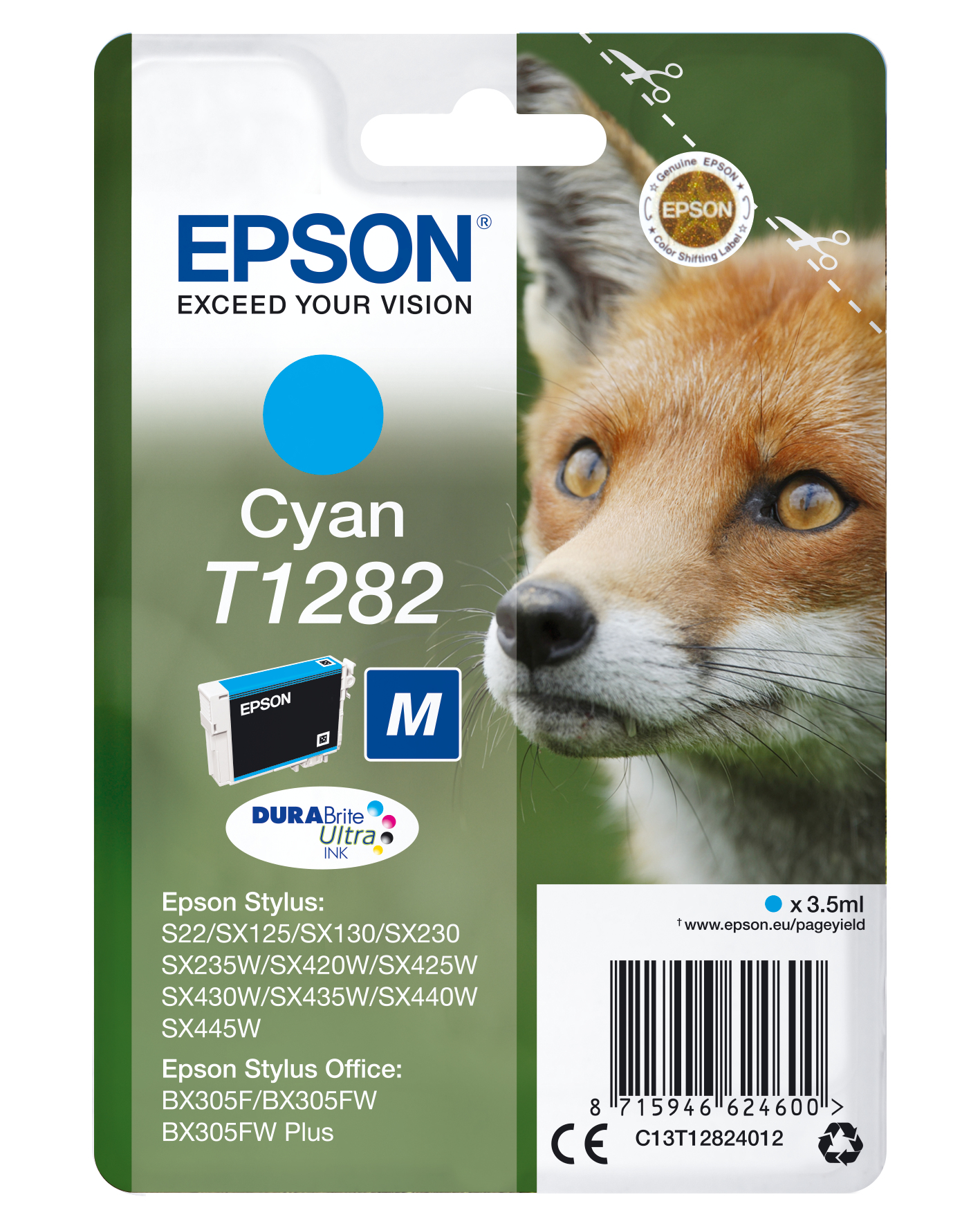 Image of Epson C13T12824012/T1282 Ink cartridge cyan, 175 pages 3,5ml for...
