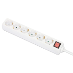 Manhattan Power Distribution Unit EU (2-pin), x6 gang/output with on/off switch, 2m cable, 16A, White, Extension Lead, PDU, Power Strip, Three Year Warranty