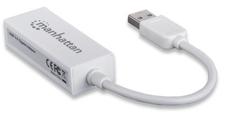 Manhattan USB-A Gigabit Adapter, 10/100/1000 Mbps Network, Ethernet, RJ45, White, Blister