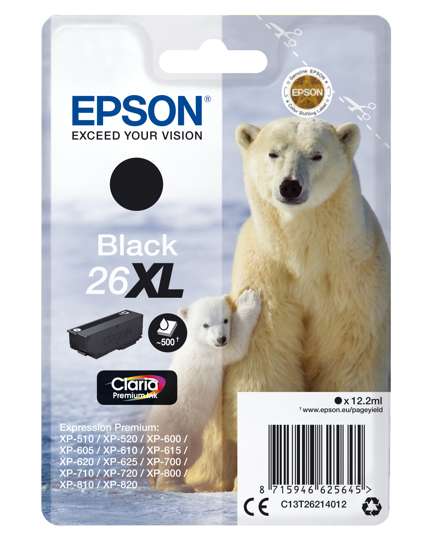 Image of Epson C13T26214012/26XL Ink cartridge black high-capacity XL, 500...