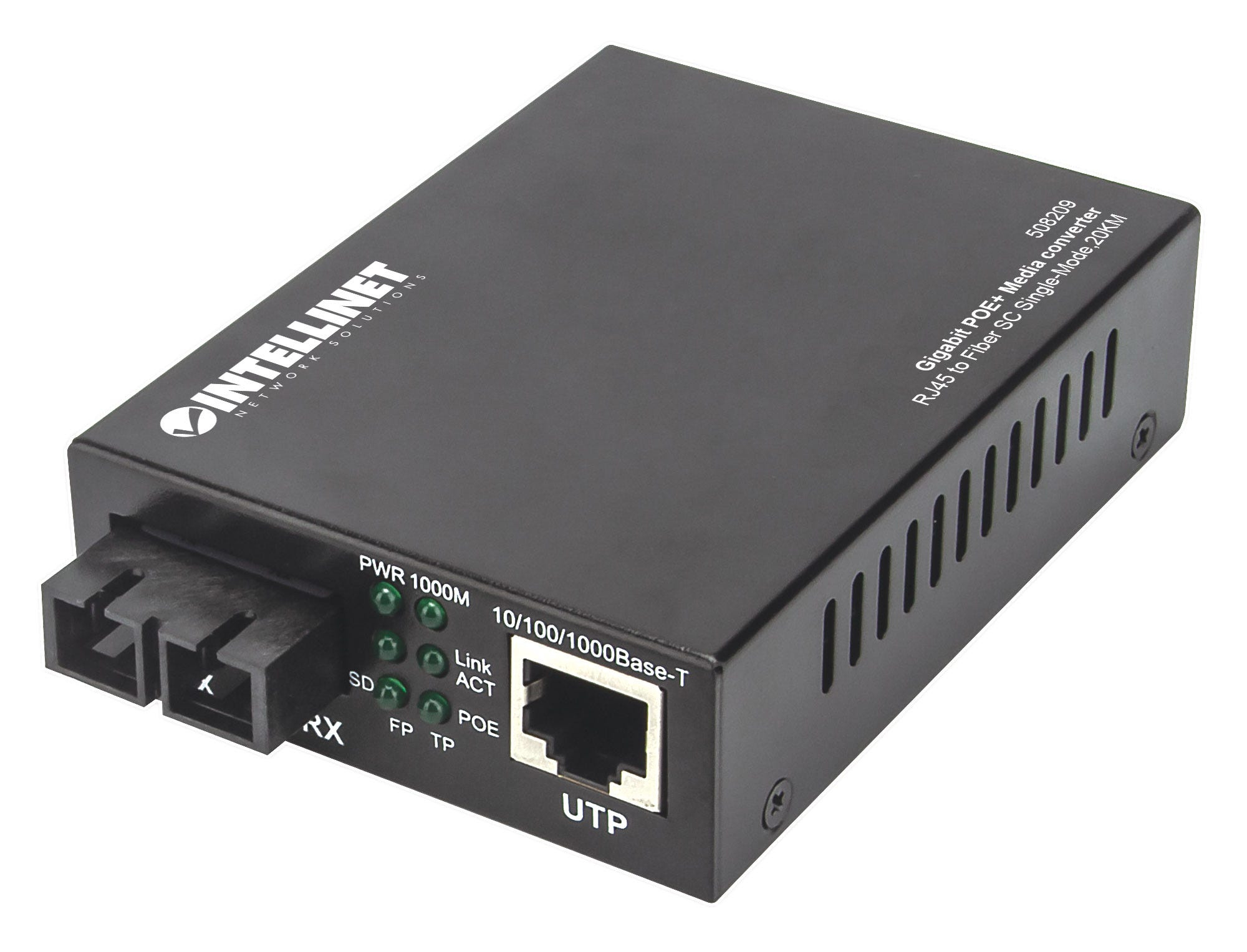 Image of Intellinet Gigabit PoE+ Media Converter, 1000Base-T RJ45 Port to...