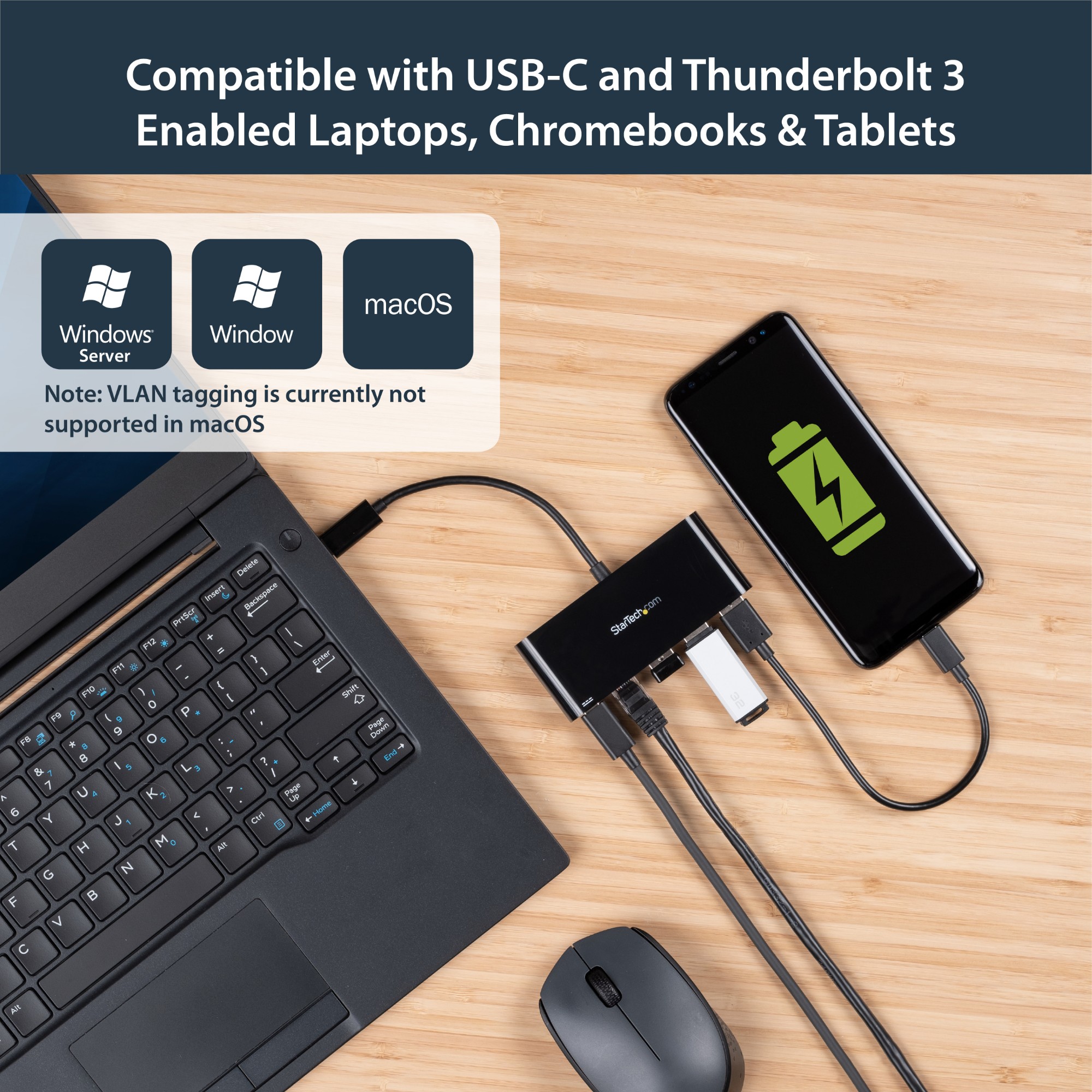 StarTech.com USB-C to Ethernet Adapter with 3-Port USB 3.0 Hub and Power Delivery