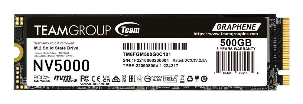 Team Group NV5000 M.2 2280 500GB PCIe 4.0 x4 with NVMe Internal Solid State Drive (SSD) TM8FGM500G0C101