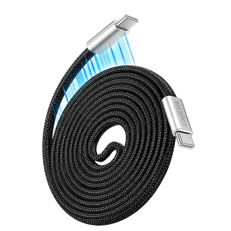 LogiLink USB 2.0 Type-C cable. C/M to C/M. flat. magnetic. 100W. nylon
