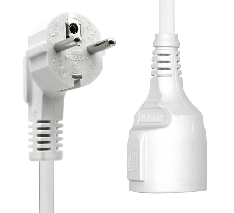 ProXtend Angled Type F (Schuko) Male to Female Power Extension Cord White 10m