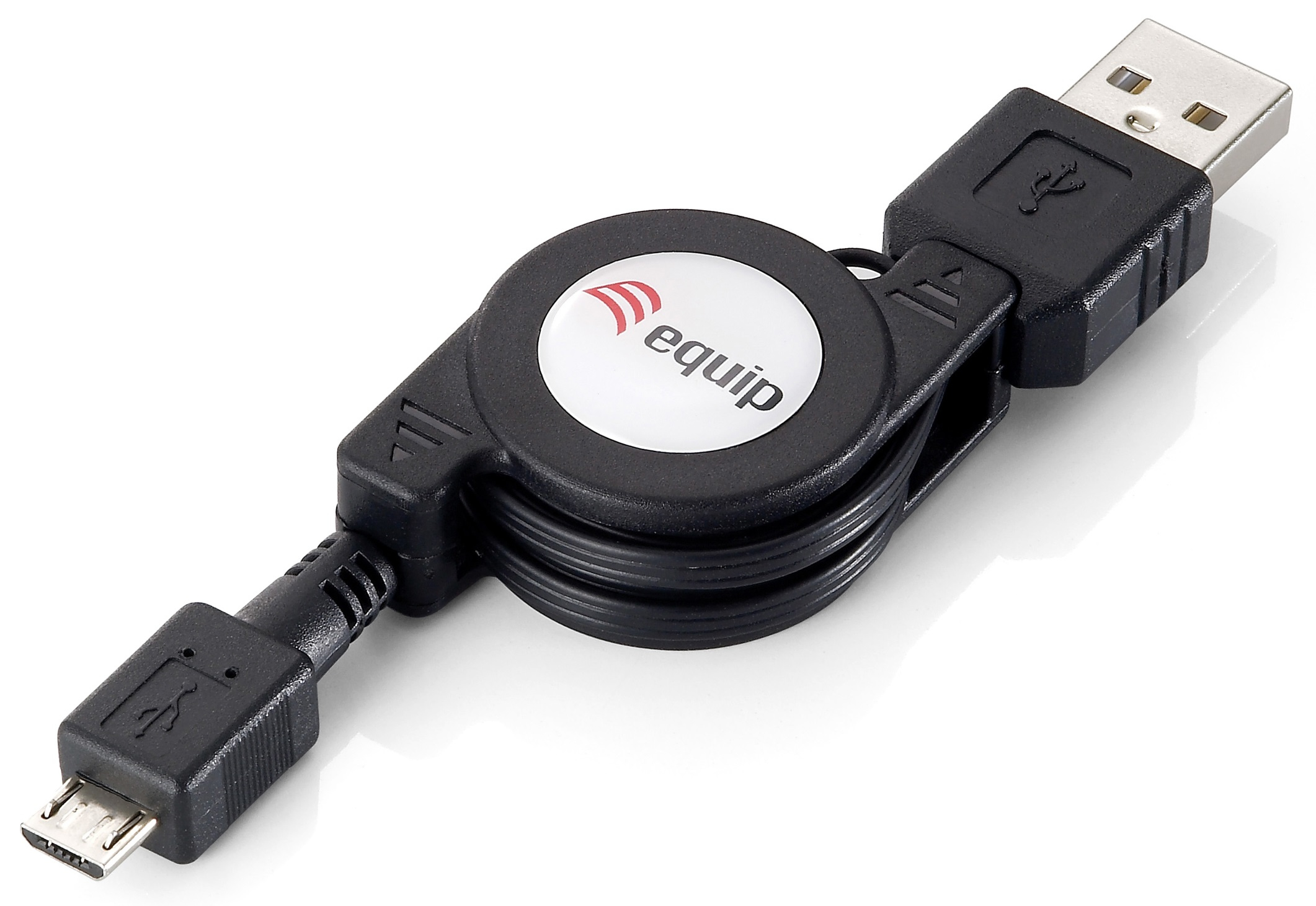 Image of Equip USB 2.0 Type A to Micro-B Retractable Cable, 1.0m , Black