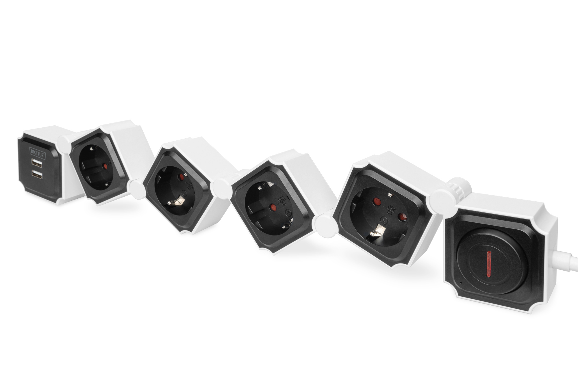 Image of Digitus Flexible Power Strip, 4-way with 2 USB Ports & Switch