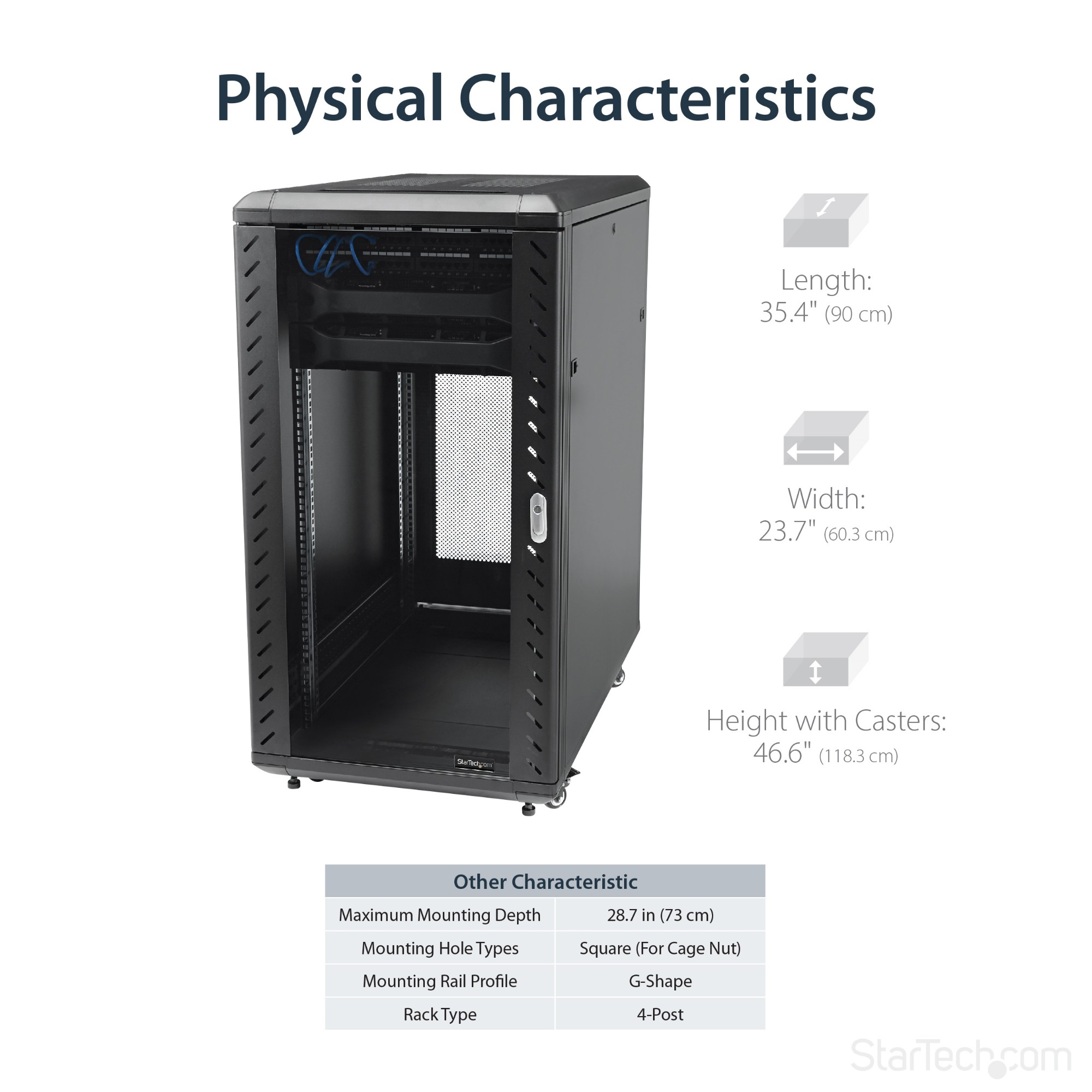 StarTech.com 22U 36in Knock-Down Server Rack Cabinet with Casters