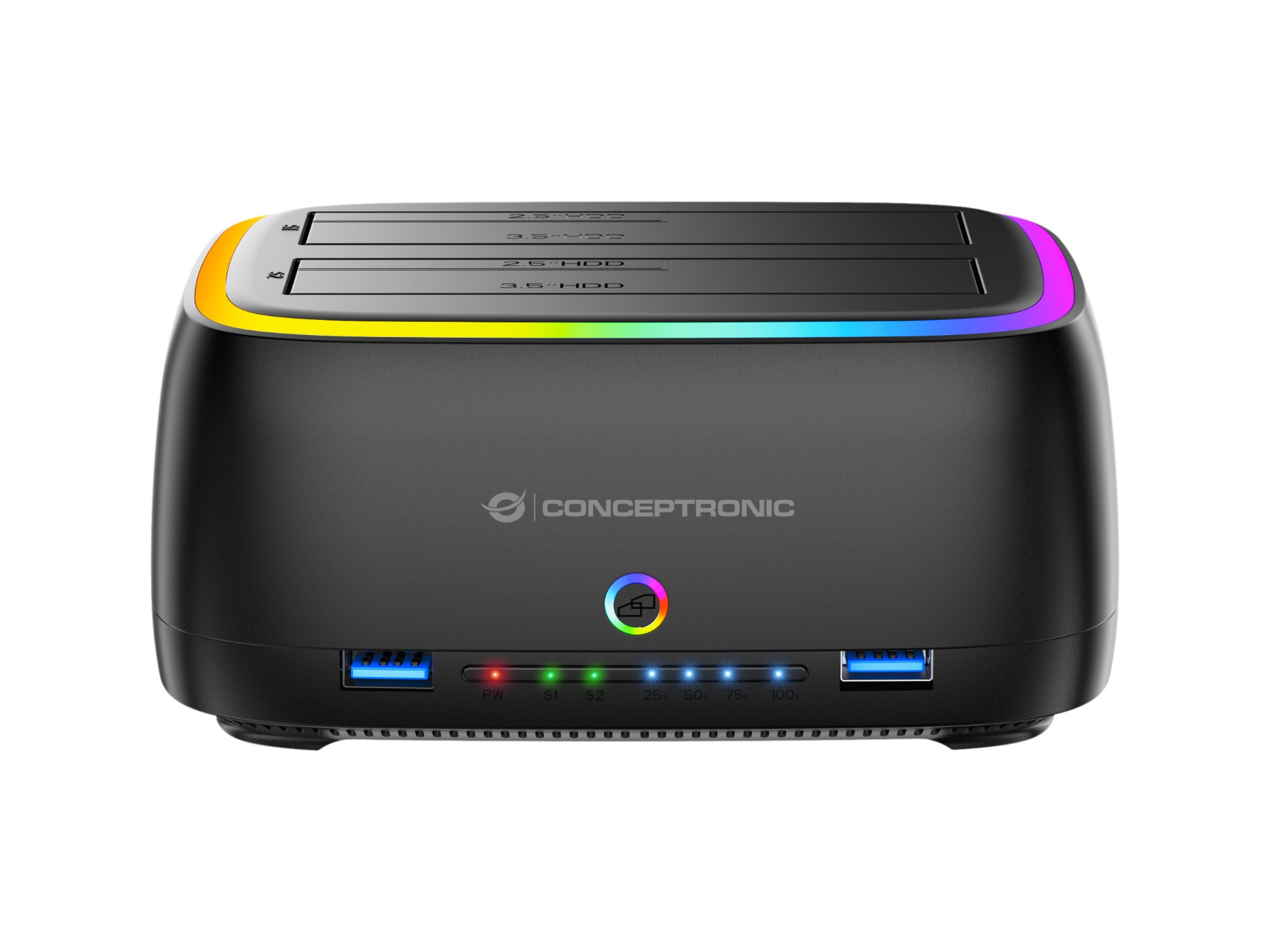 Conceptronic DONN36B Dual-bay RGB Hard Drive Docking Station. for 2.5/
