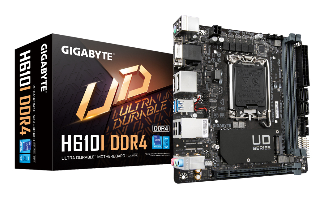 GIGABYTE H610I DDR4 Motherboard - Supports Intel Core 14th CPUs, 4+1+1 Hybrid Digital VRM, up to 3200MHz DDR4 (OC), 1xPCIe 3.0 M.2, GbE LAN, USB 3.2 Gen 1