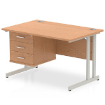 Dynamic Impulse W1200 x D800 x H730mm Straight Office Desk Cantilever Leg With 1 x 3 Drawer Single Fixed Pedestal Oak Finish Silver Frame - MI002665 DD