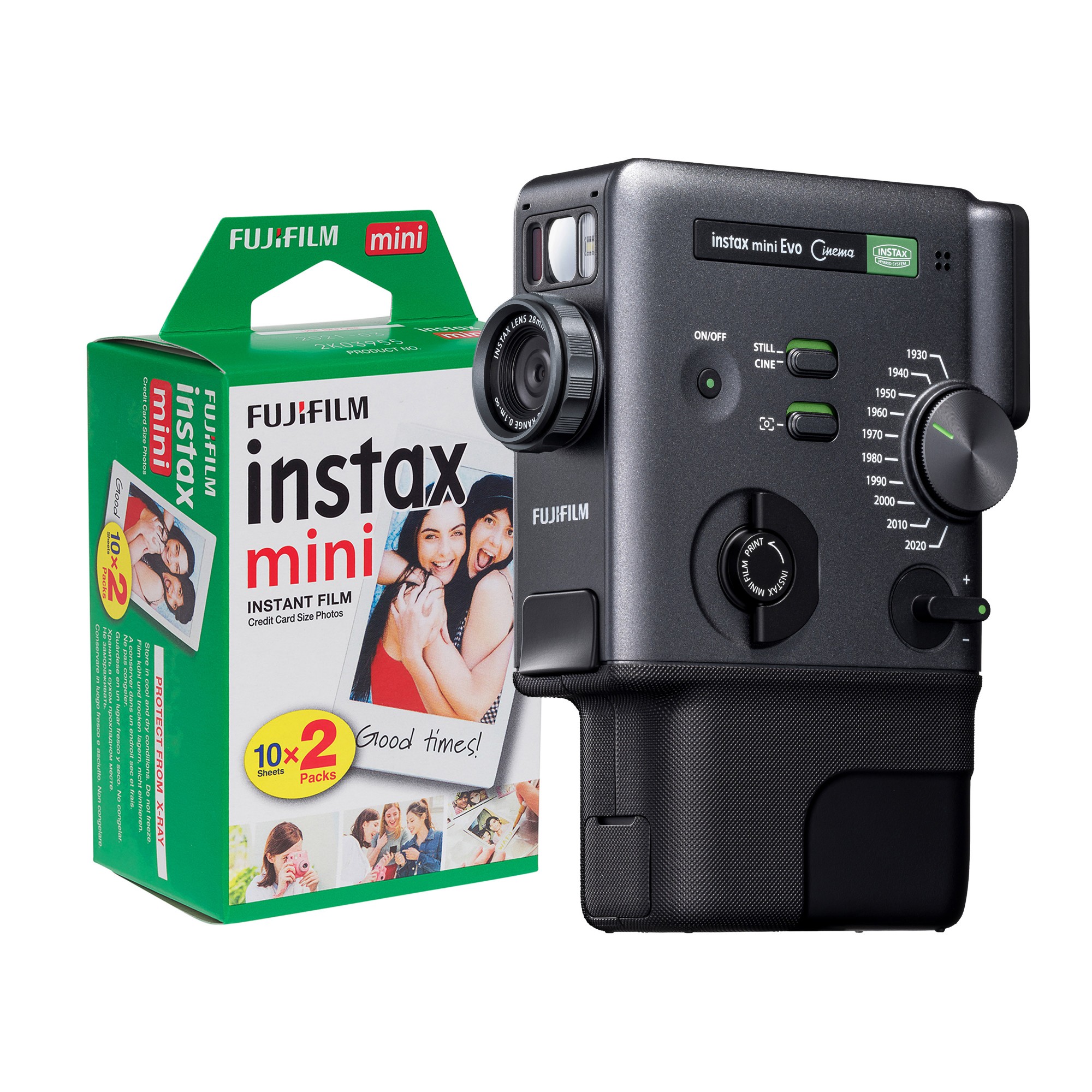 Fujifilm Instax Mini Evo Cinema Hybrid Instant Camera - Black - Camera + 20 Shot Pack
