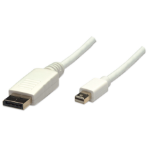 Manhattan Mini DisplayPort to DisplayPort Cable, 1080p@60Hz, 2m, Male to Male, 10.8 Gbps, White, Lifetime Warranty, Blister