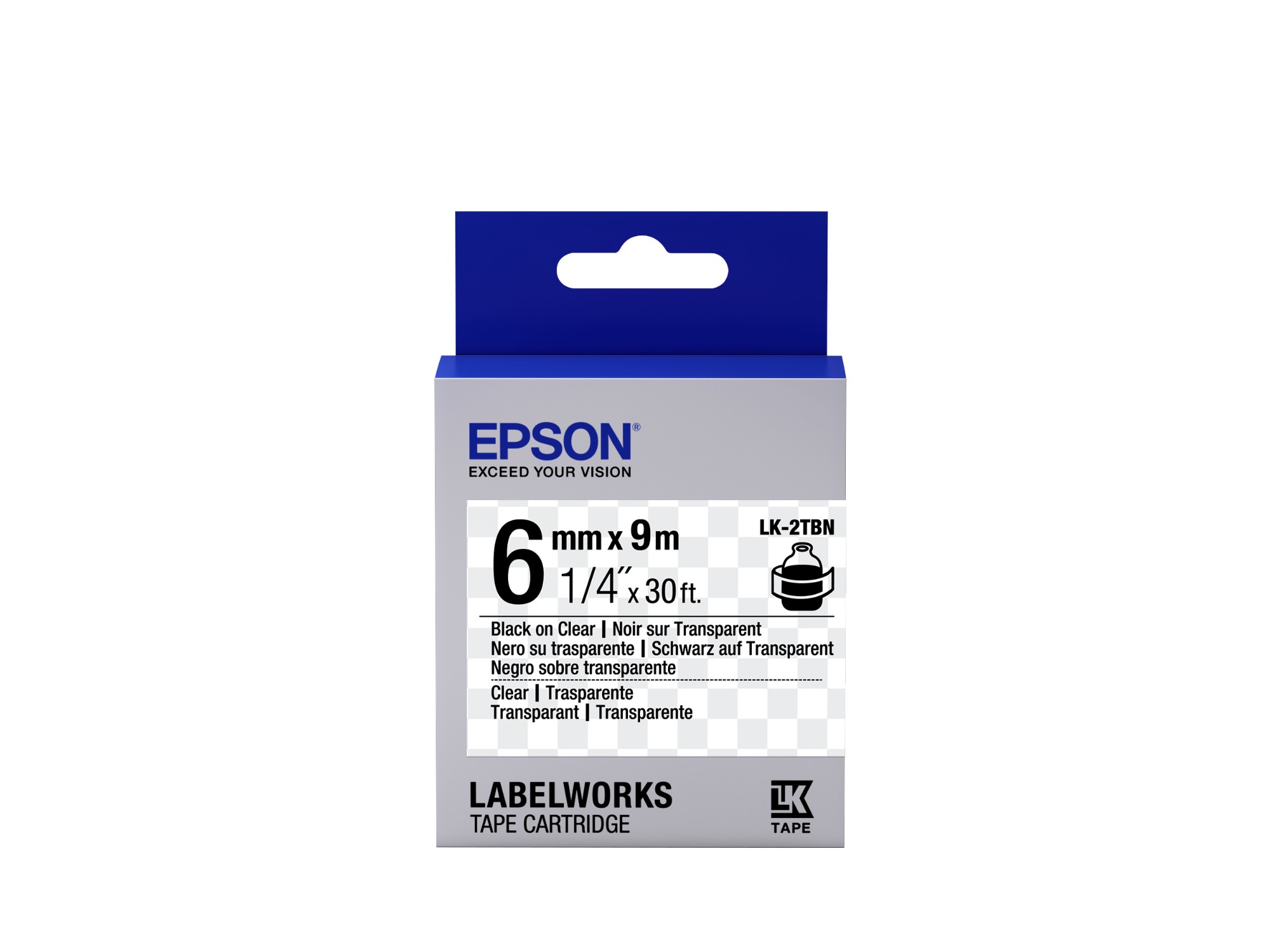 Epson C53S652004/LK-2TBN Ribbon black on Transparent extra adhesive 6mm x 9m for Epson LabelWorks 4-18mm/36mm/6-12mm/6-18mm/6-24mm