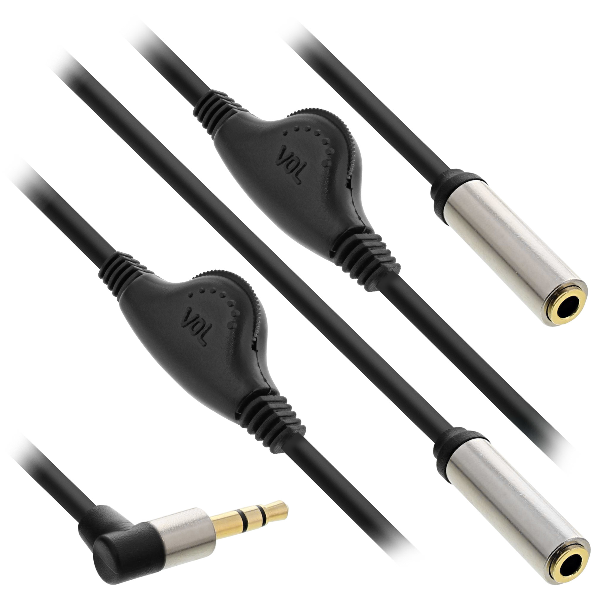 99253A INLINE INC Slim Audio Y-Kabel Klinke 3,5mm ST an 2x BU - mit Lautstärkeregler - 0,25m