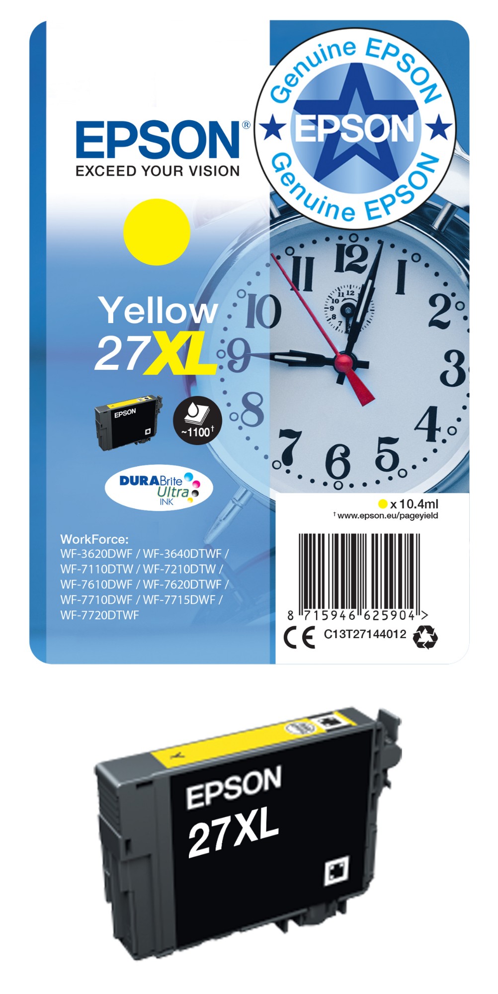 Epson 27XL Alarm Clock DURABrite Ultra Ink Cartridge High Yield Black C13T27114012
