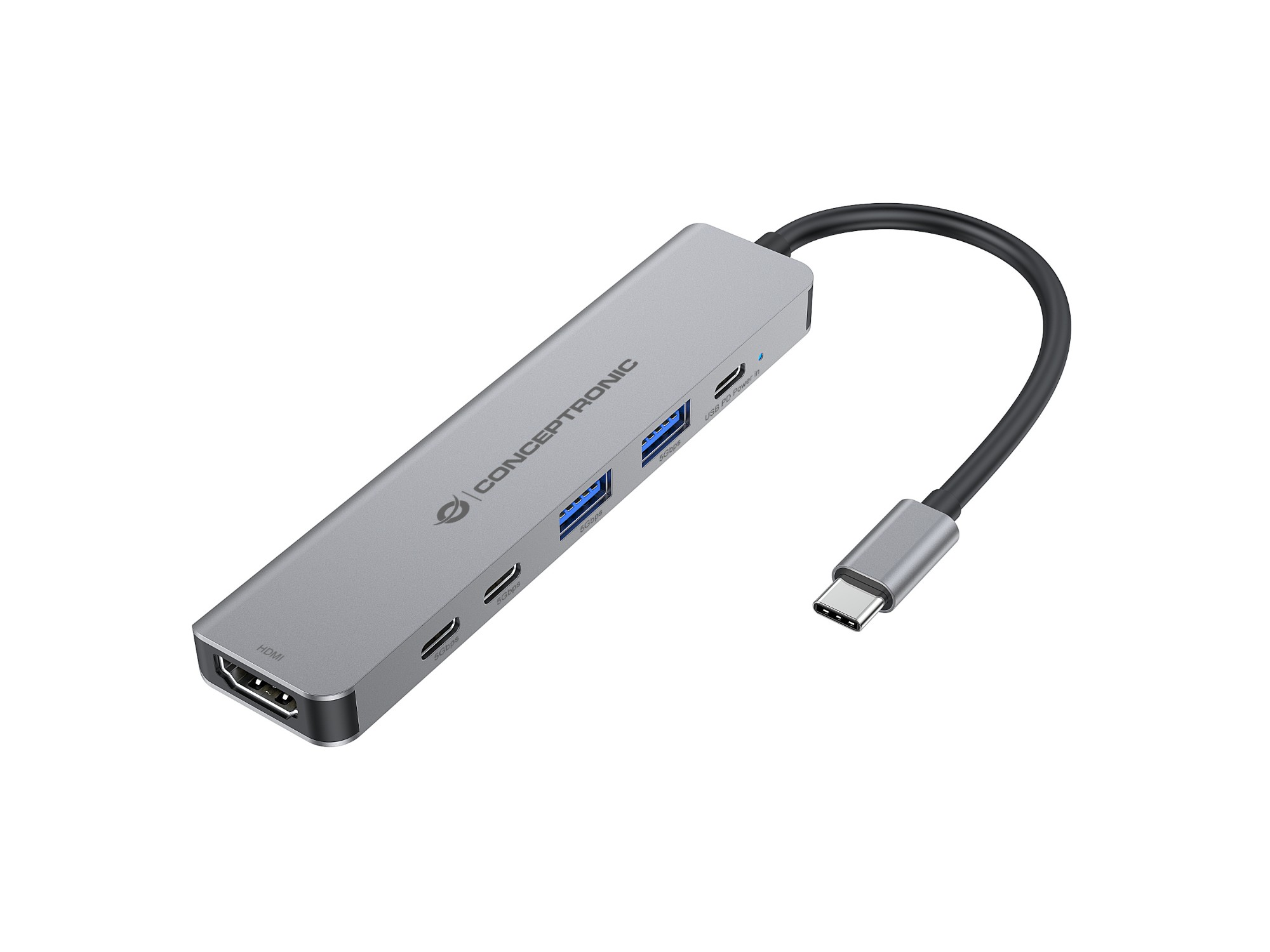 Conceptronic DONN33G 6-in-1 USB 3.2 Gen 1 Docking Station, HDMI, USB-A 5Gbps x 2, USB-C 5Gbps x 2, 100W USB PD