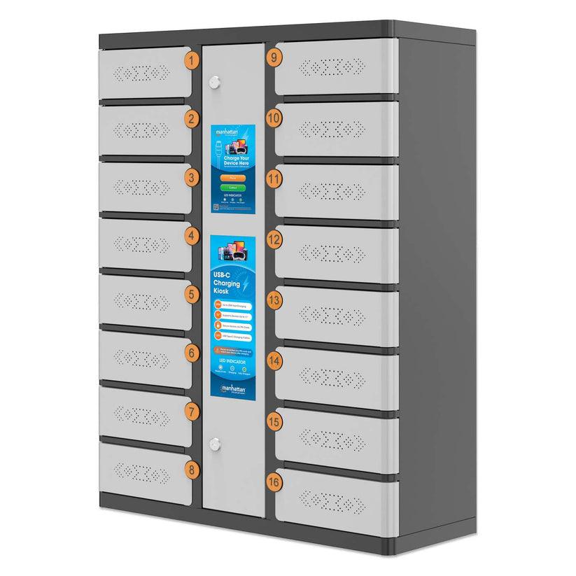 Manhattan Kiosk iPad 11"/Phone Charging Cabinet USB-C 30W 16-bay