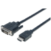 Manhattan HDMI to DVI-D 24+1 Cable, 3m, Male to Male, Dual Link, Compatible with DVD-D, Black, Lifetime Warranty, Polybag