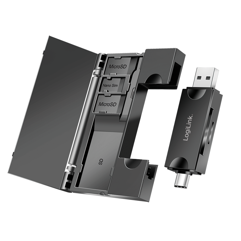LogiLink USB 3.0 Cardreader, USB-A / USB-C, w/ memory card storage box