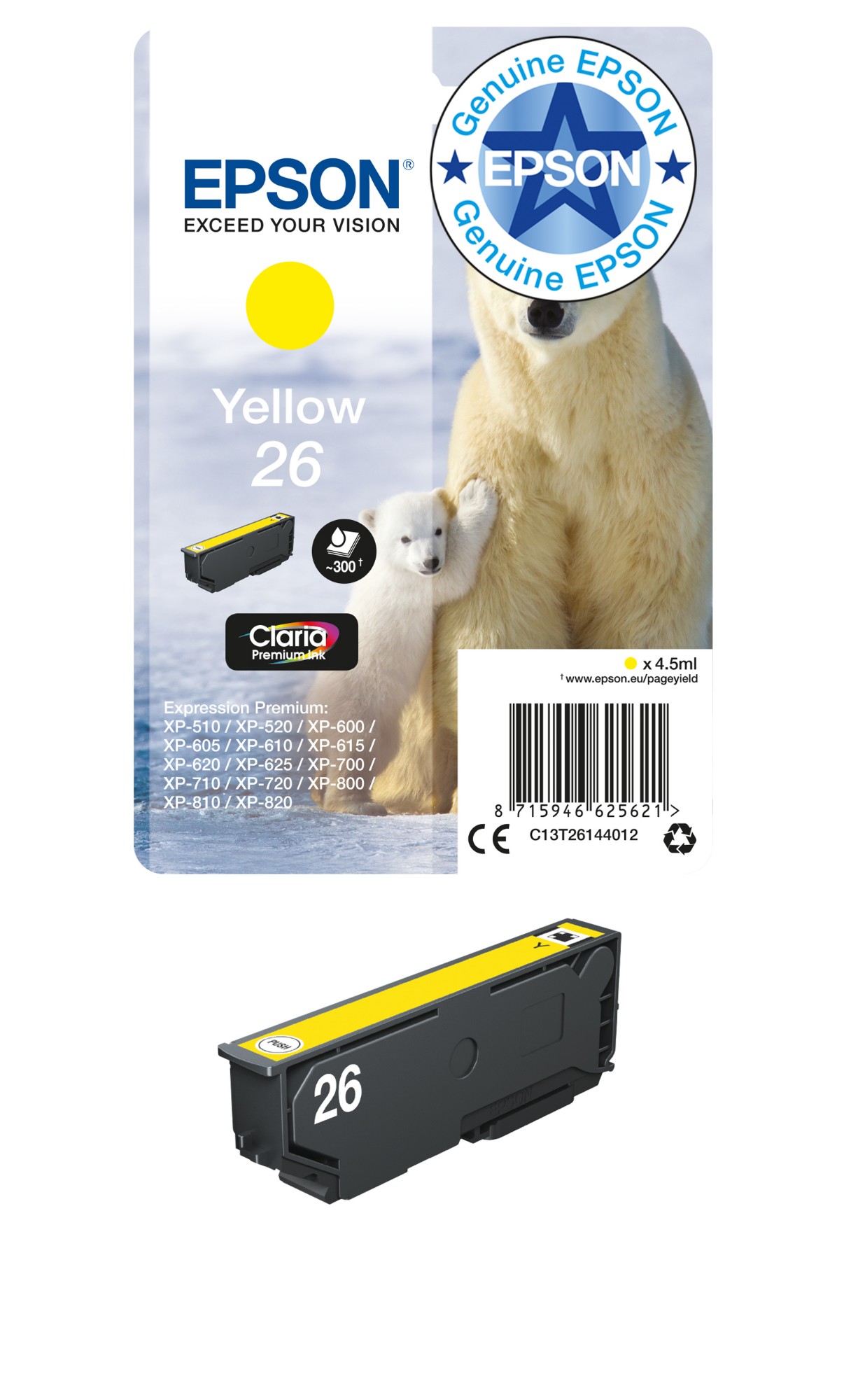 Epson C13T26144012/26 Ink cartridge yellow. 300 pages ISO/IEC 19752 4.