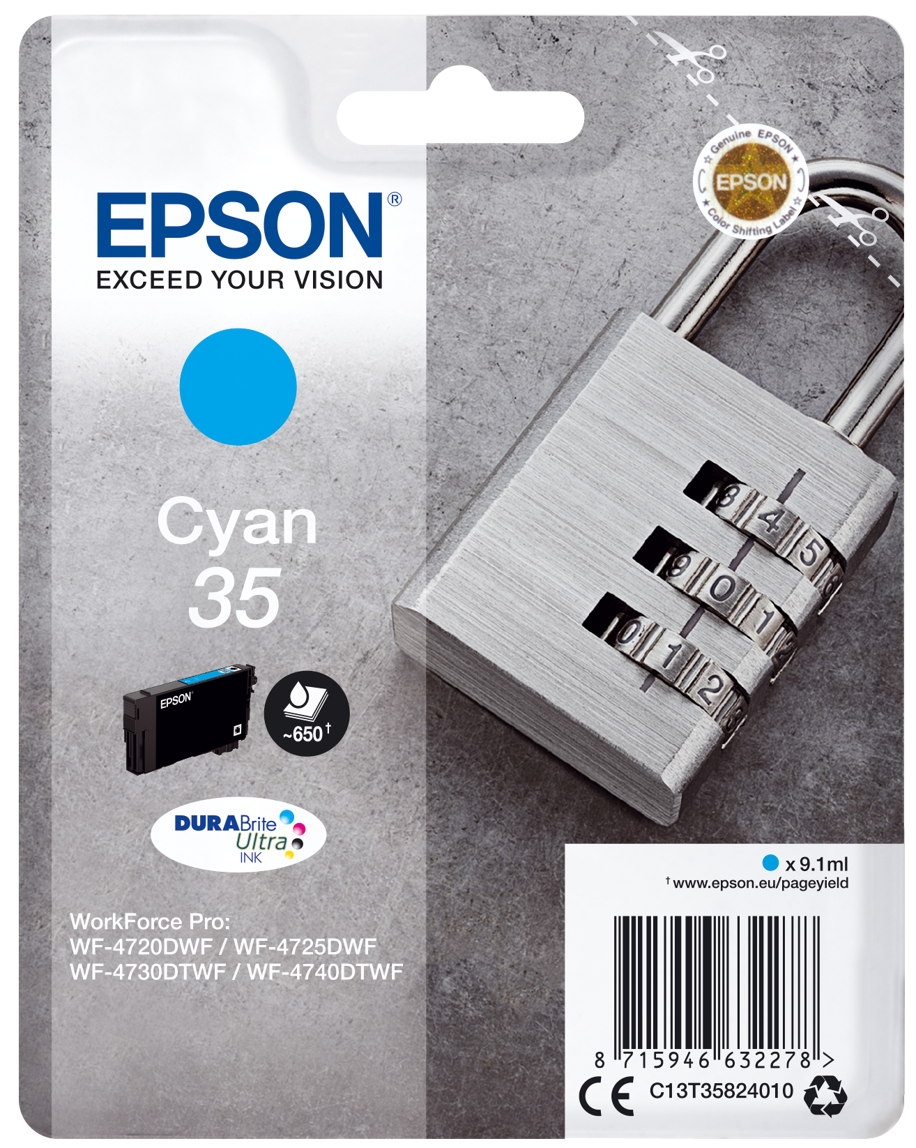 Image of Epson C13T35824010/35 Ink cartridge cyan, 650 pages 9,1ml for...