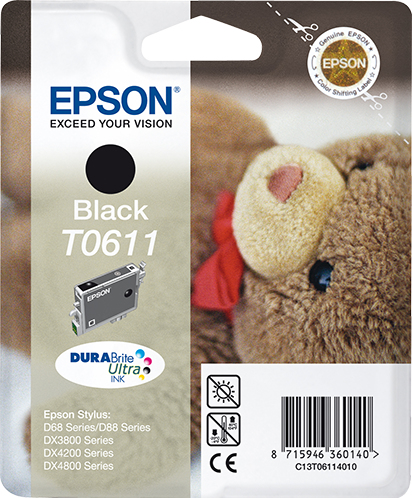 Epson C13T06114010|T0611 Ink cartridge black, 250 pages ISO/IEC 24711 8ml for Epson Stylus D 68