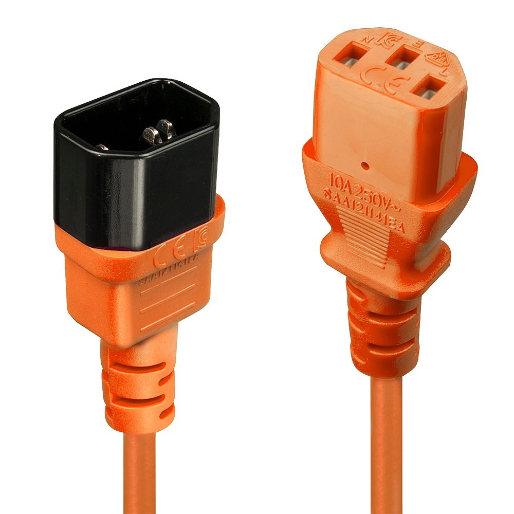 Image of Lindy 1m C14 to C13 Extension Cable, orange
