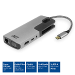 ACT AC7043 USB-C to HDMI or VGA multiport adapter with ethernet, USB hub, card reader, audio, PD pass through