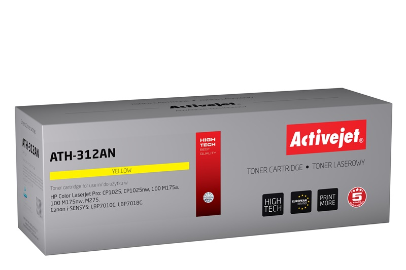 Activejet ATH-312AN toner (replacement for HP 126A CE312A, Canon CRG-729Y; Premium; 1000 pages; yellow)