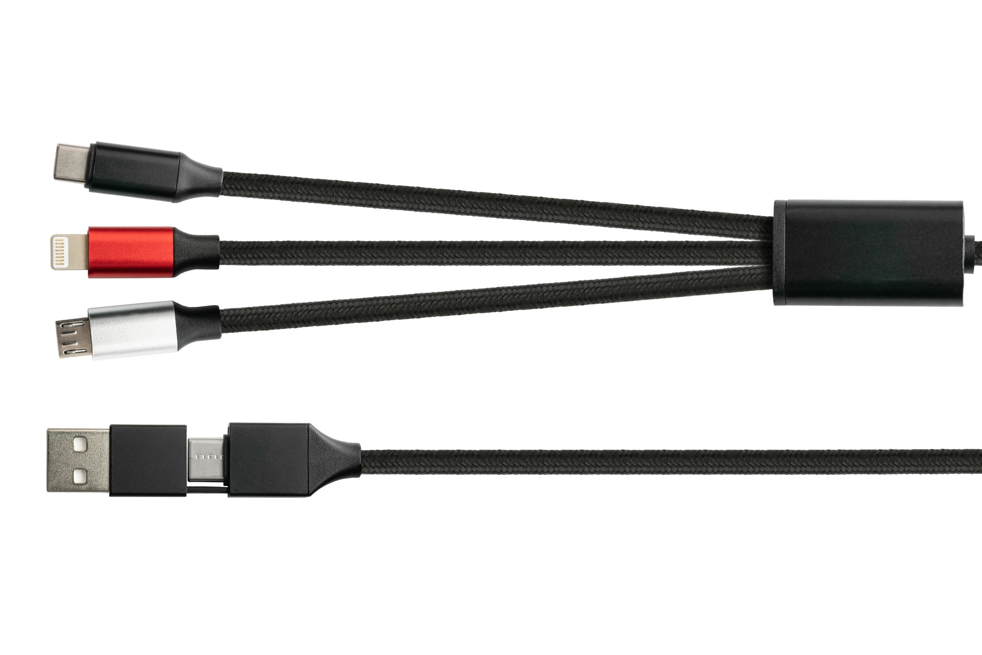 EU Product - USB 6-in-1 Ladekabel 3A Textilmantel schwarz 1,2m thumbnail