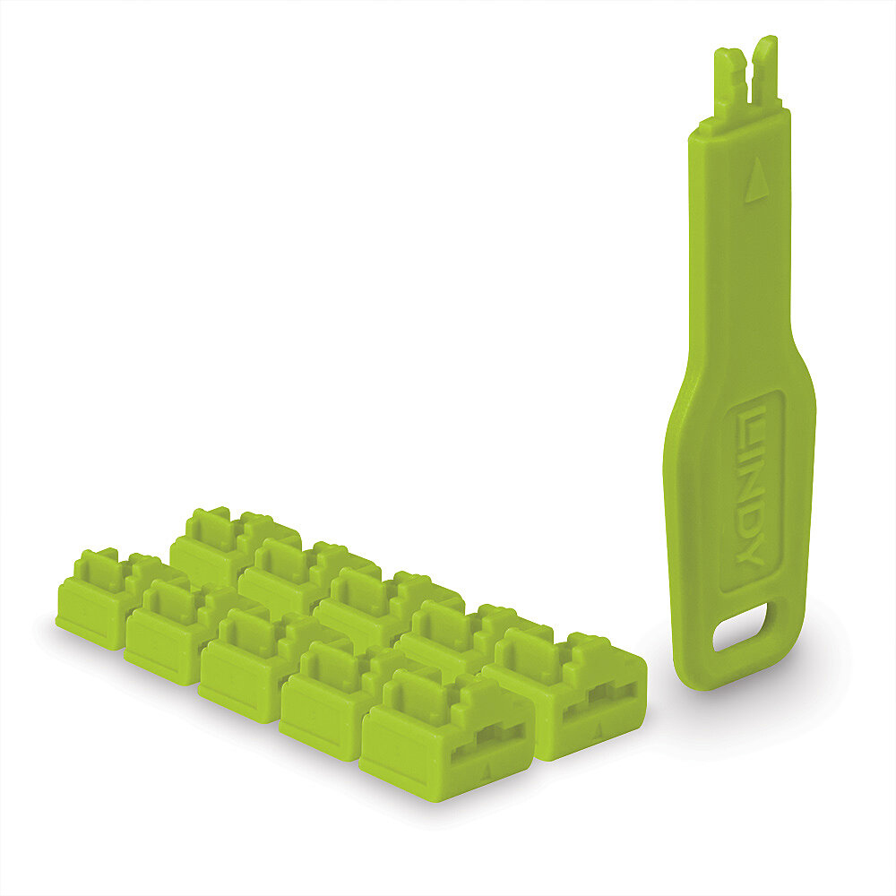 Lindy Green Rj45 Port Locks 10X + 1 Key