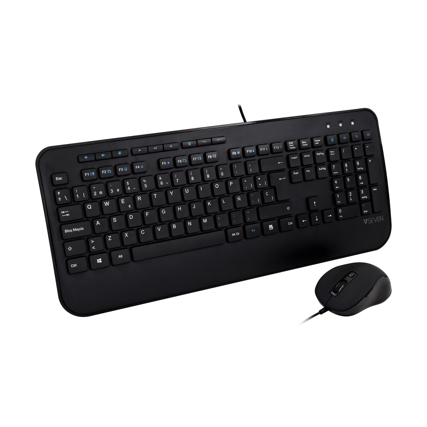 V7 Full Size USB Keyboard with Palm Rest and Ambidextrous Mouse Combo - ES