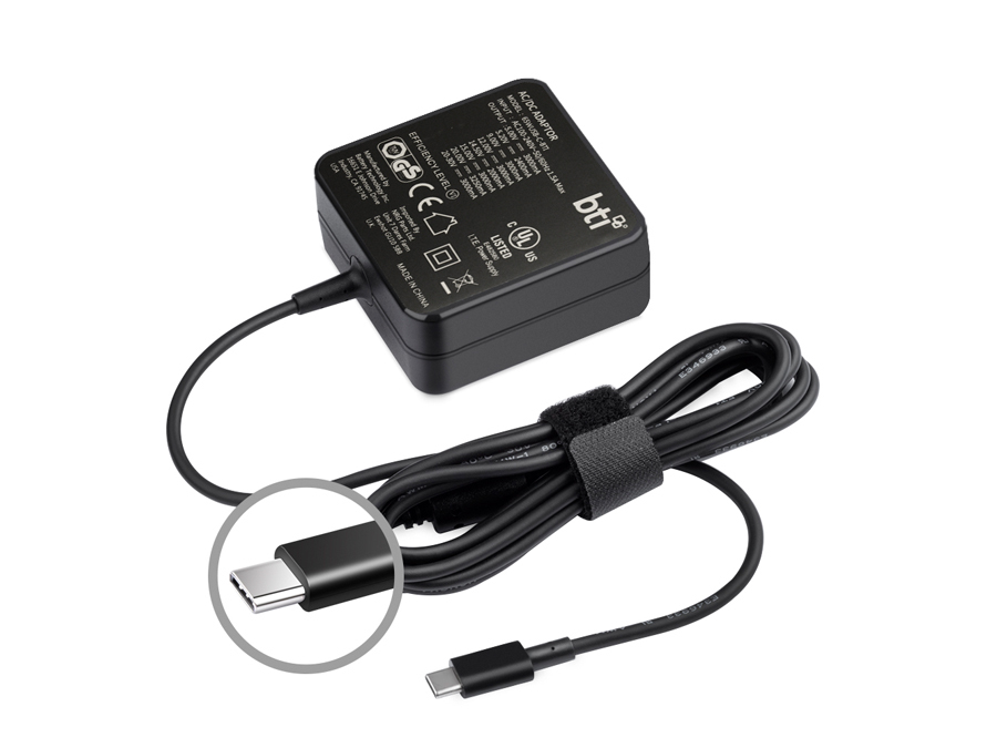 65WUSB-C-BTI-EU BATTERY TECHNOLOGY INC 65W USB-C AC Adapter with 8 output voltages for all USB-C devices up to 65W - EU Connections