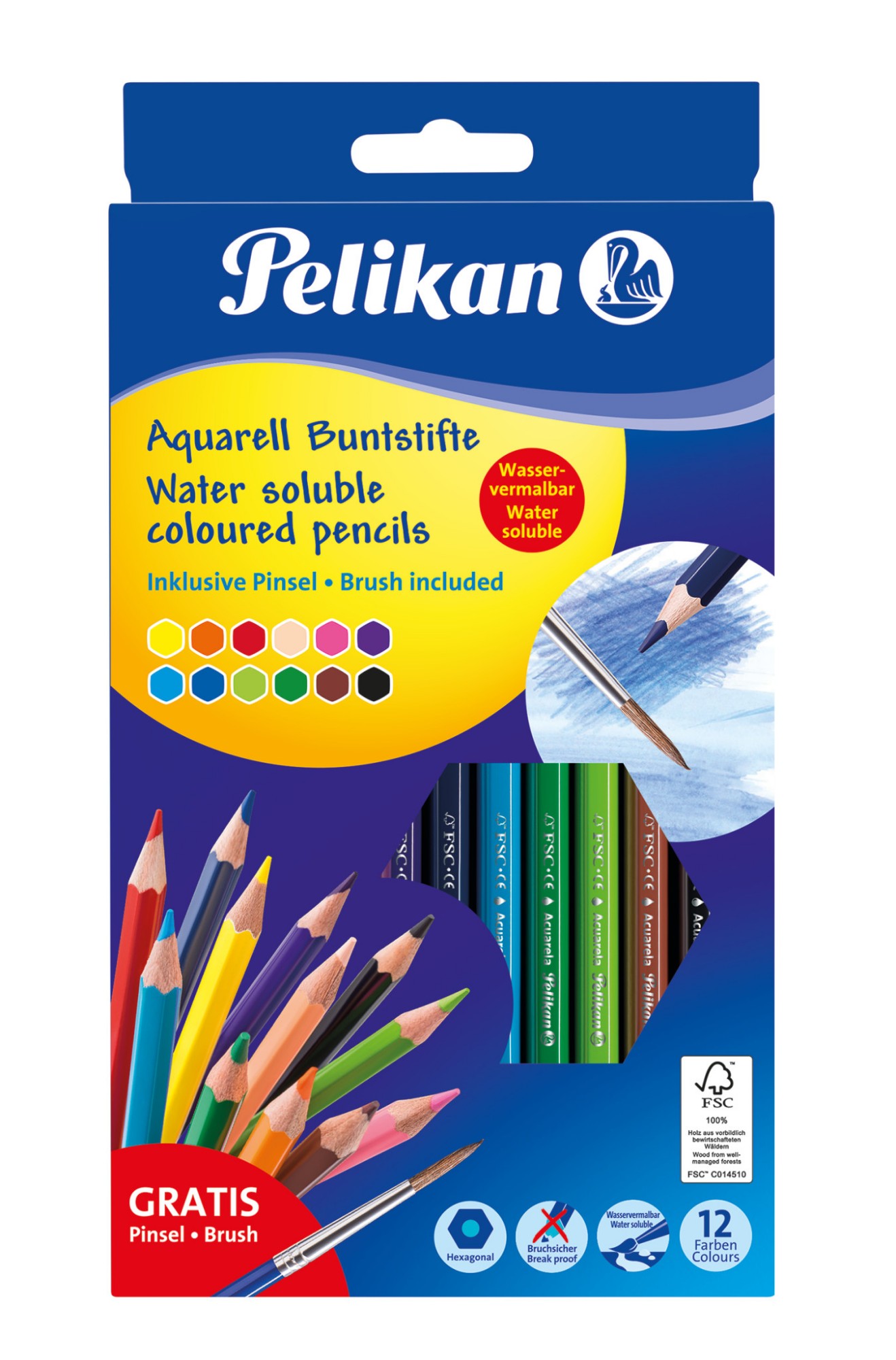 Pelikan 700672 colour pencil Black, Blue, Brown, Green, Light Blue, Light Green, Orange, Peach, Pink, Red, Violet, Yellow 12 pc(s)