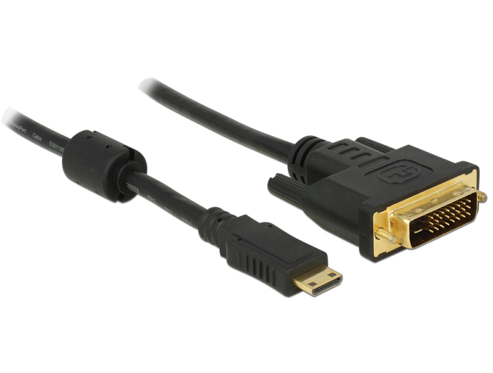 83582 DELOCK 1m mini-HDMI/DVI - 1 m - Mini-HDMI - DVI-D - Male - Male - Gold