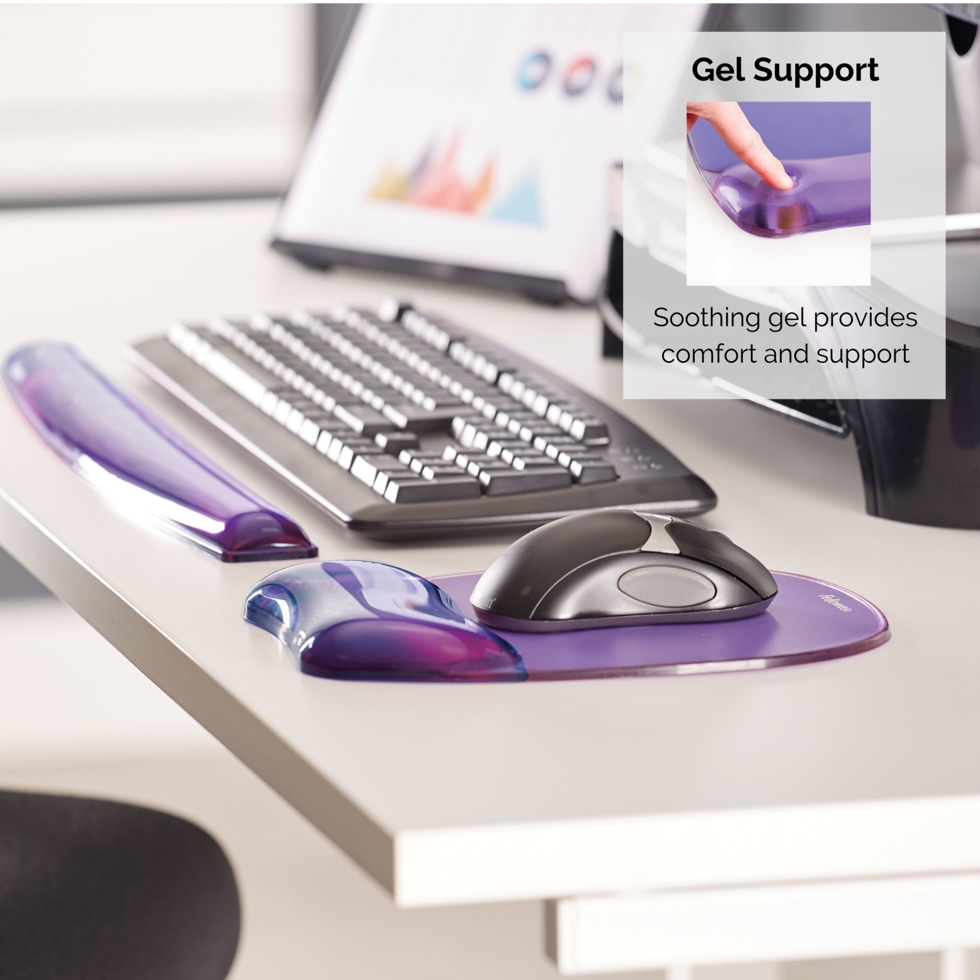Fellowes Mouse Mat Wrist Support - Crystals Gel Mouse Pad with Non Slip Rubber Base - Ergonomic Mouse Mat for Computer, Laptop, Home Office Use - Compatible with Laser and Optical Mice - Purple