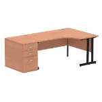 Dynamic Impulse W1600 x D1200 x H730mm Right Hand Crescent Desk Cantilever Leg With D800mm Desk High Pedestal Beech Finish Black Frame - I004428 DD