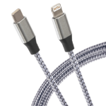 Maplin Lightning to USB-C Braided 27W High Speed Cable - Silver, 1m