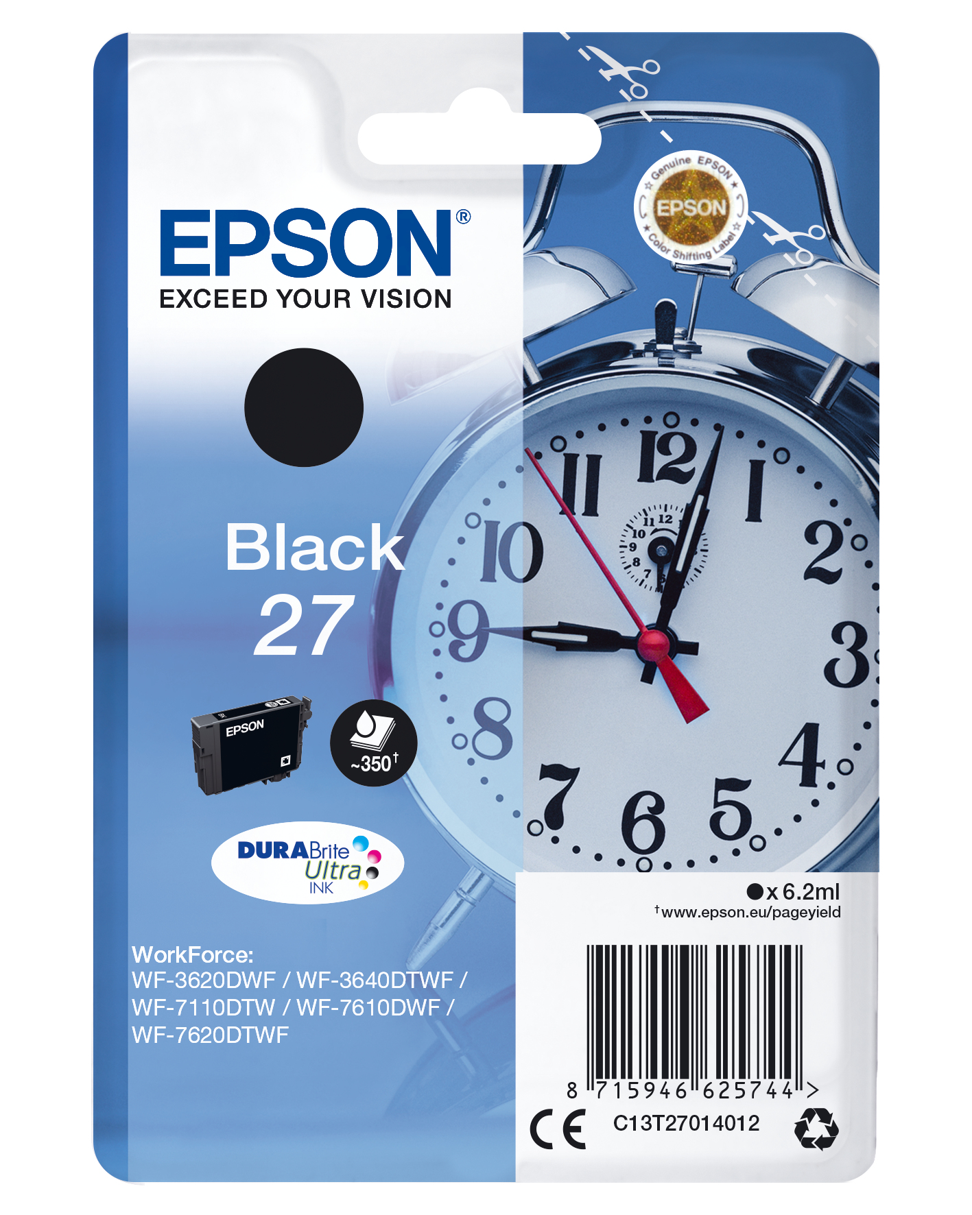 Image of Epson C13T27014012/27 Ink cartridge black, 350 pages 6,2ml for...