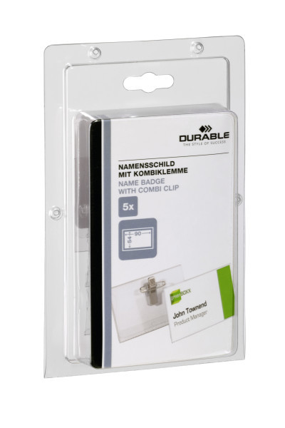 Durable Combi Clip Name Badge 54x90mm Pk 5