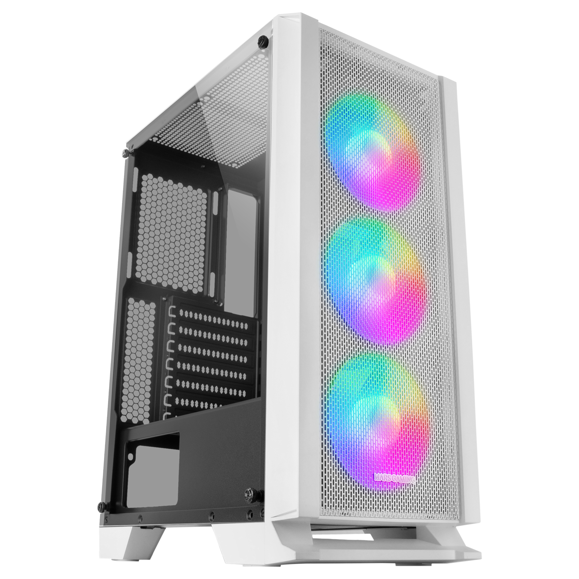 Mars Gaming White Mc-C Pc Atx Case Metal-Mesh Front Panel Tempered Gla